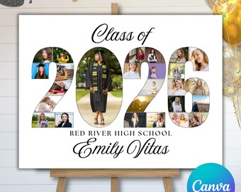 Graduation Photo Collage Template Canva, Class of 2026 Senior Design ...