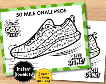 50 Mile Tracker, 50 Mile Challenge, Walking Tracker, Running Tracker, Instant Download, Workout Tracker, Cycling Tracker, US Letter