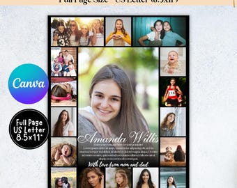Bearbeitbare Jahrbuch-Anzeigenvorlage ganzseitig, Senior-Jahrbuch-Anzeige, Abschlussgeschenk, Abschluss-Tribut, High-School-Jahrbuch-Anzeige, Canva-Vorlage