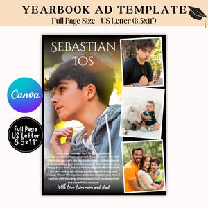 Full Page Yearbook Ad Template, Editable Senior Yearbook Ad, Graduation Gift, Graduation Tribute, High School Yearbook Ad, Canva Template