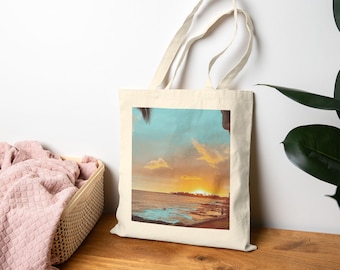 Sunset Vibes Cotton Canvas Tote Bag, Beach Tote, Eco-Friendly Shopping Bag, Summer Essentials, Unisex