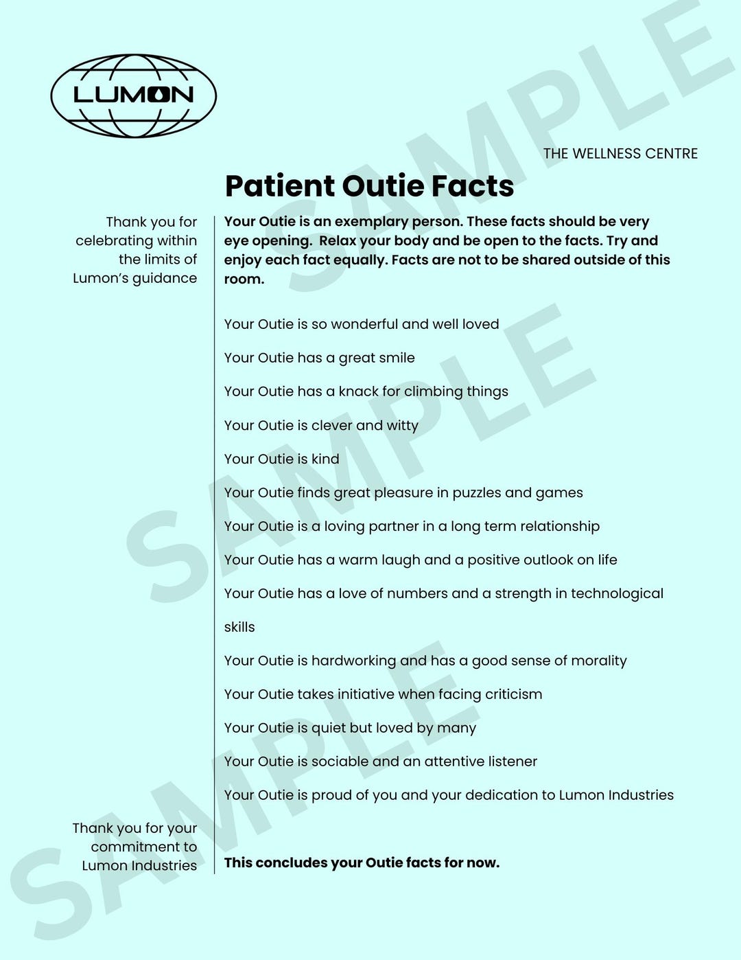 Severance Lumon Patient Outie Facts - Editable Canva Template - Etsy