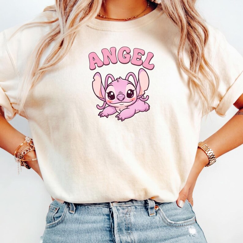 Comfort Colors® Angel Cute Cartoon Shirt, Pink Kawaii Graphic Tee, Aesthetic Soft Girl T-Shirt, Cute Character Top image 8