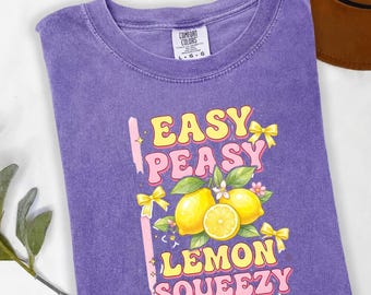 Comfort Colors® Lemon Squeezy Tee, Cute Aesthetic Summer Shirt, Easy Peasy Graphic T-Shirt, Girly Lemon Top