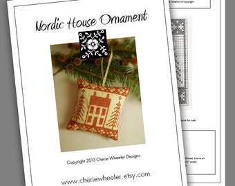 PDF Cross Stitch Pattern for Redwork Nordic House Ornament