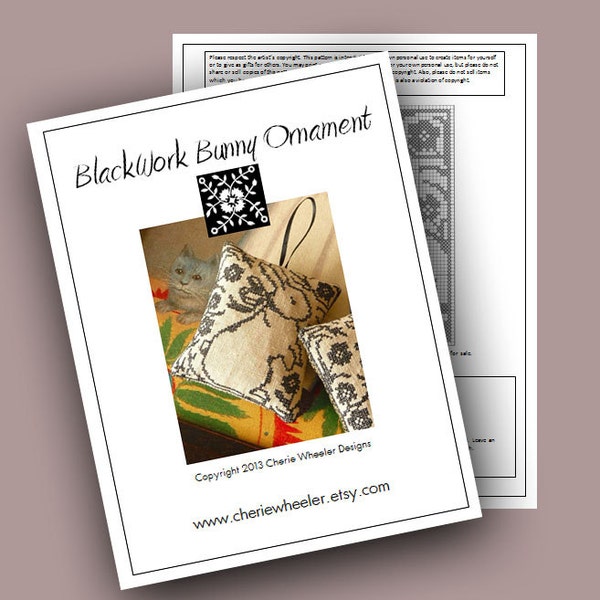 Blackwork Bunny Ornament Cross Stitch PDF Pattern