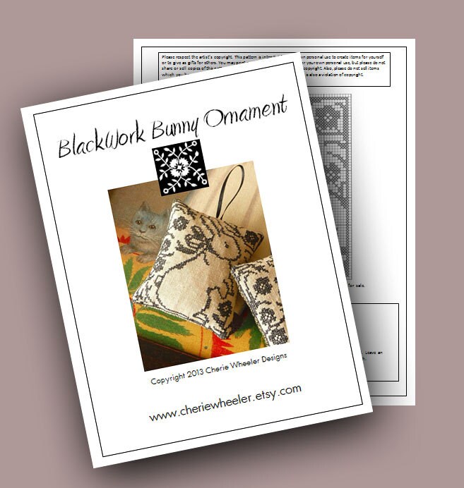 Blackwork Bunny Ornament Cross Stitch PDF Pattern