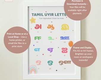Poster med tamilska alfabetet: Pedagogisk väggkonst för barn (utskrivbar nedladdning A4/A3)