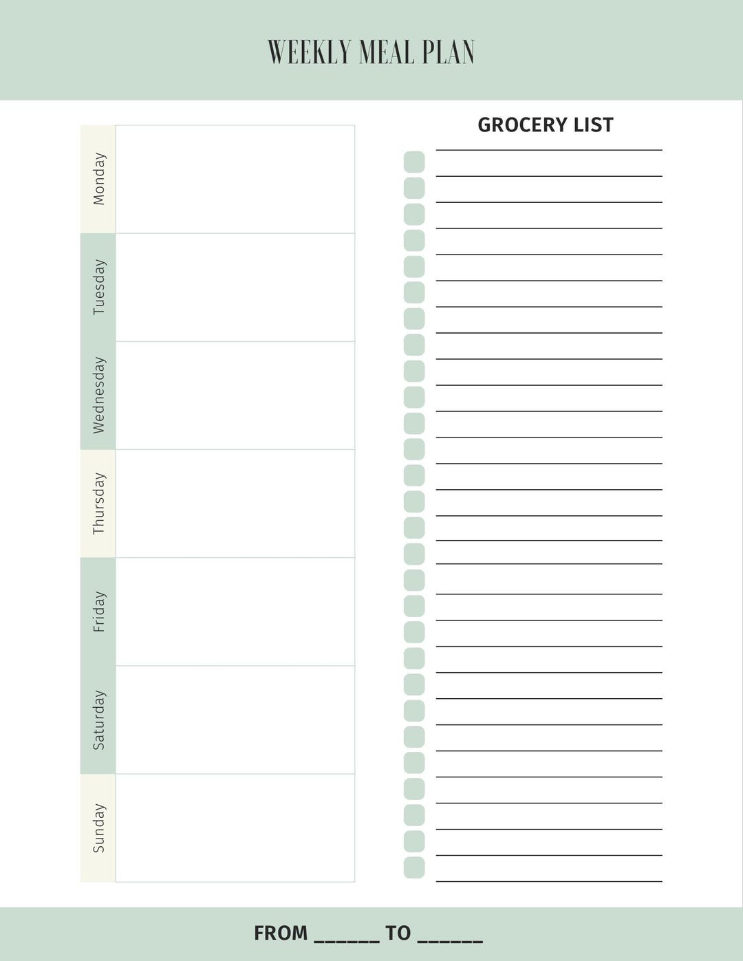 Printable- Weekly Meal Planner With Grocery List Printable Template, 7 ...