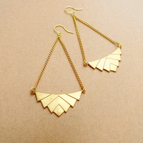 Vintage Brass Chevron Earrings