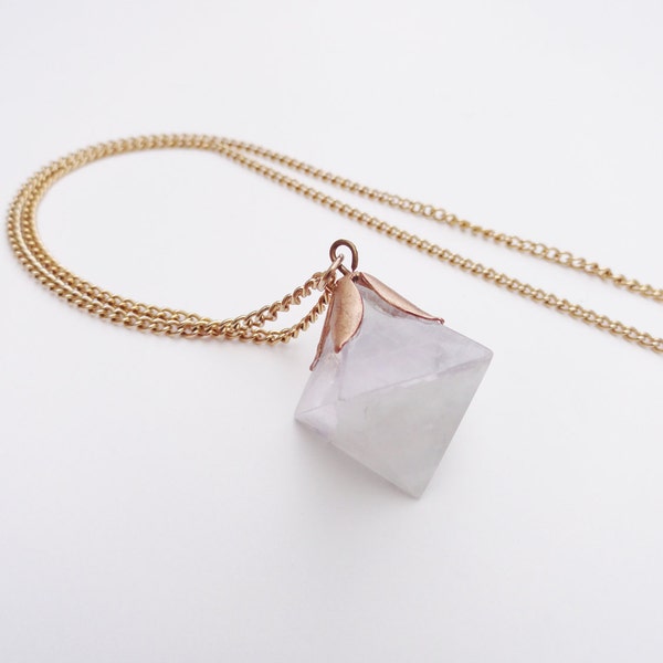 Icy Pyramid Shaped Fluorite Pendant on Vintage Gold Chain