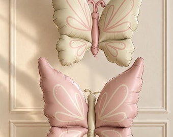 Giant Butterfly Balloon, Pink or Beige Foil Birthday Decor, Fairy Party Balloon