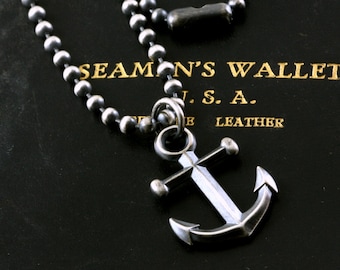 Sterling Silver Anchor Pendant, Heavy Sterling Silver Chain, 3.2mm Ball Chain, Chunky 3mm Sturdy Chain, Sailing Jewelry