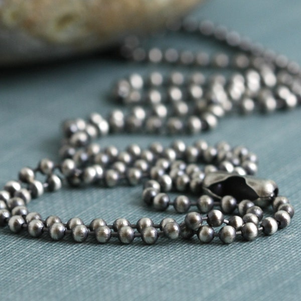 Sterling Silver Ball Bead Chain Necklace 2.1mm, 2.4mm, 3.2mm, Bead Chain, Dog Tag Chain,  Oxidized or Bright,  SOLID .925 Chain For Pendant