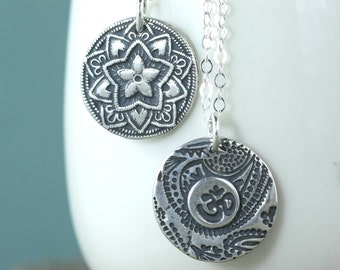 Yoga Jewelry, Mandala Necklace, Om symbol, North Star Eco Friendly Recycled Sterling Silver