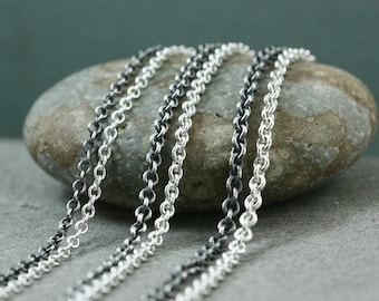 Sterling Silver Rustic Necklace Chain, All Lengths, Medium Heavy - Heavyweight  Oxidized  Bright, 2.4mm, 2.8mm, 3.2mm