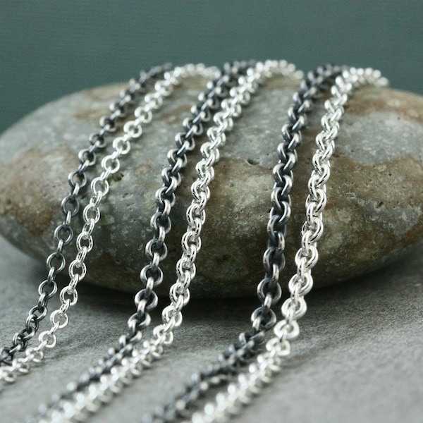 Sterling Silver Rustic Necklace Chain, All Lengths, Medium Heavy - Heavyweight  Oxidized  Bright, 2.4mm, 2.8mm, 3.2mm