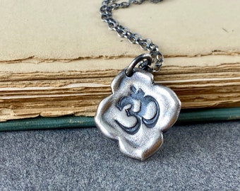Silver Om Necklace, Sterling Silver Ohm Charm Pendant, Yoga Jewelry, Handcrafted Artisan, Everyday Jewelry, Buddhist