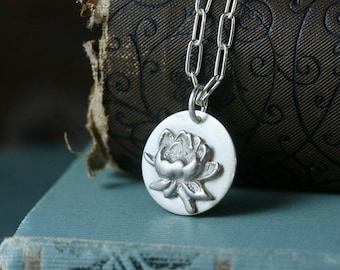 Lotus Flower Necklace, Sterling Silver Lotus Pendant, Buddhist Jewelry, No Mud No Lotus, Flower Charm