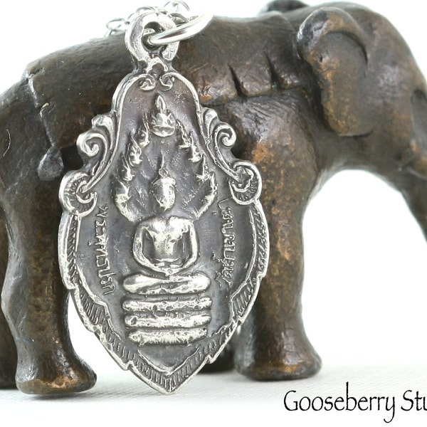Silver Buddha Necklace, Om Ohm Symbol, Yoga Jewelry, Buddhist Jewelry, Pray Love, Sterling Silver
