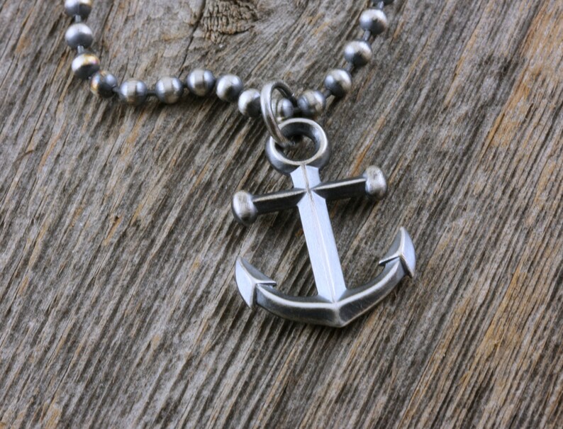 Mens Anchor Necklace Rustic Silver Anchor Pendant Heavy Etsy