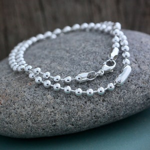 Sterling Silver Dog Tag Chain Bracelet or Necklace,  4mm Oxidized or Bright Bead Chain, Sterling Ball Chain, Silver Dog Tag Bracelet, .925