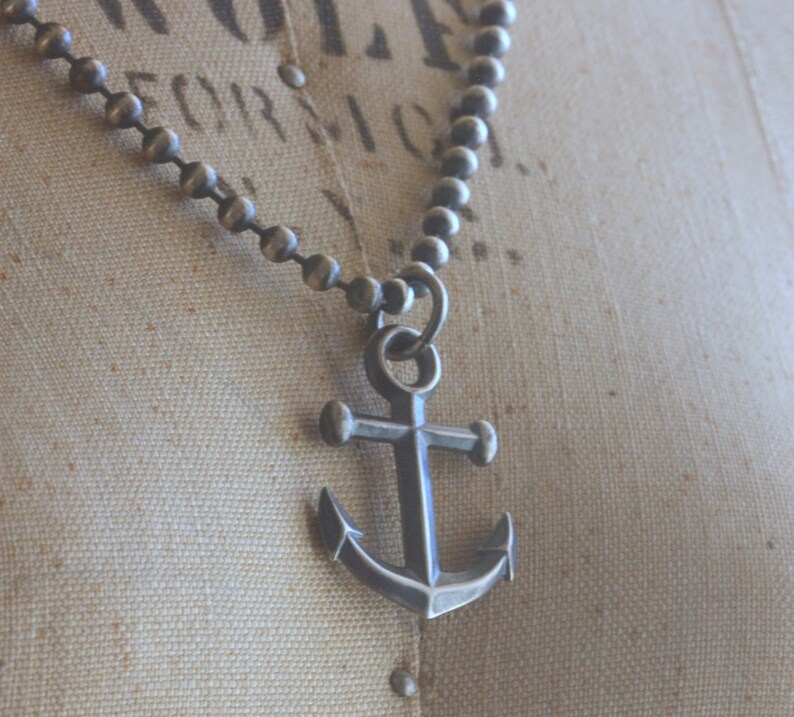 Mens Anchor Necklace Rustic Silver Anchor Pendant Heavy Etsy
