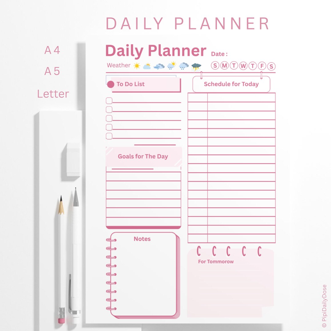 Minimalist Daily Planner Printable | Pink | A4 A5 Letter | To-do List ...