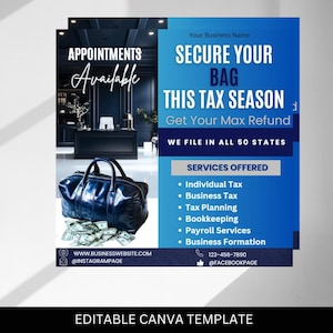 Secure the Bag Tax Flyer | Editable Tax Prep Flyer Canva | Tax Marketing | Professional Tax Flyer Design | Tax Professional | Tax Business