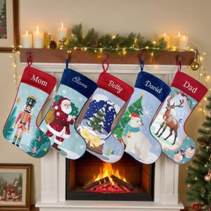 Personalized Needlepoint Christmas Stockings, Custom Family Stockings, Monogrammed Family Gifts, Winter Charm Traditional Christmas Stocking