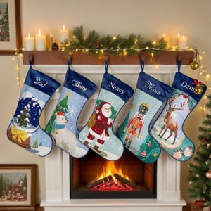 Personalized Needlepoint Christmas Stockings – Custom Embroidered Family Stockings, Christmas Home Decor, Christmas Gift for Family