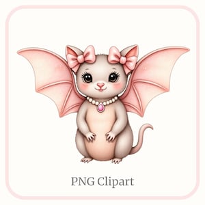 Coquette Halloween Bat PNG Pastel Pink Kawaii Bat with Silky Bow Roses & Pearls |Cute Spooky Clipart|Transparent Background Digital Download