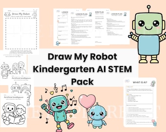 KI STEM Kindergarten Aktivität • Roboter & Lernen zum Ausdrucken • Früher KI-Lehrplan Künstliche Intelligenz Tech Zeichnen Mein Roboter Arbeitsblatt