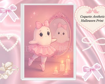 Supwhd Cute Halloween Ghosts Wall Art - 16x24 Inch Pink Bow Coquette Poster With Wooden Hanger