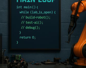 Main Loop Coding Poster Printable | C++ Programming Wall Art | Robotics Lab Decor | Geeky Code Print | Digital Download A3 A4