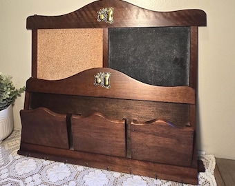 Vintage 1970s Wood Mail Organizer Chalkboard | Retro Kitchen Fruit Detail