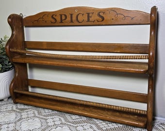 Vintage Wooden Spice Rack | Two-Tier Hanging Wall Shelf | Rustic Kitchen Storage | Farmhouse Decor