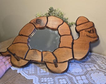 Vintage Wooden Snail Mirror with Peg Hooks | Whimsical Nursery Wall Decor