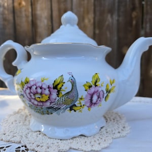 Vintage Ceramic Peacock Butterfly Teapot