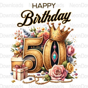 Happy Birthday 50th PNG, Fifty and Fabulous, 50th Birthday Tshirt Design, Vintage Diamond Birthday Design, Digital Png  Download