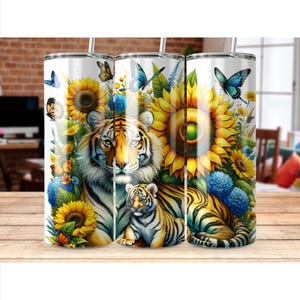 Seamless Tiger and Cub 20oz Skinny Tumbler Sublimation Design PNG Digital Download Mother&#39;s Day Tumbler Wrap, Animal Tumbler Wrap