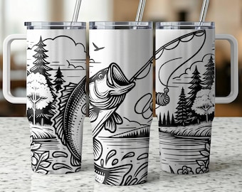 Gone Fishing Tumbler Laser Engrave SVG,  Full Wrap Design for 40oz Tumbler, Digital Download, Seamless Design, SVG and PNG For Rotary