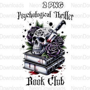 Thriller psychologique club de lecture PNG, conception de livre gothique, png livresque, scène de crime amateur de livres conception de t-shirt livresque png, png de lecteur de livre