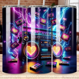 Music Lover Boombox 20oz Skinny Tumbler Sublimation Design, PNG Digital Download, Cassette Tapes Tumbler Wrap Png, Instant Download
