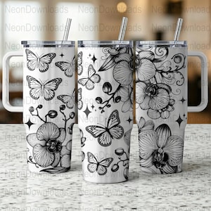 Orchid 40oz Tumbler Laser Engraving Wrap, Butterflies Tumbler Wrap Svg, 40oz Laser Engraved Svg,Laser Engraving Svg,SVG For Laser Rotary