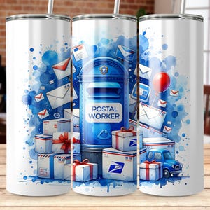 Employé des postes, 20 oz, conception de sublimation d'enveloppe de gobelet maigre, collage de timbre de lettre de facteur mignon, téléchargement numérique PNG