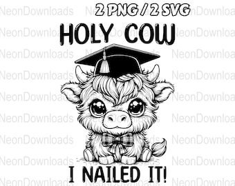 Highland Cow Graduate SVG Design, Graduation PNG, Highland Cow SVG