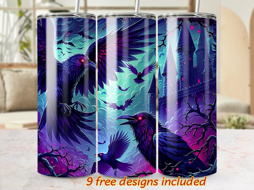 Seamless Gothic Raven & Crow Tumbler Wrap, Fantasy Crow 20oz Skinny ...