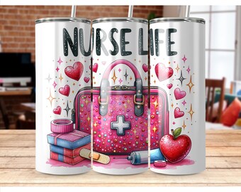 Nurse Life 20oz skinny tumbler png sublimation design download, Nurse tumbler wrap png, Medical Occupation 20 oz tumbler design