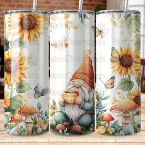 Gnome 20oz Skinny Tumbler Sublimation Design, PNG Digital Download, Sunflower Tumbler Wrap Png, Instant Download